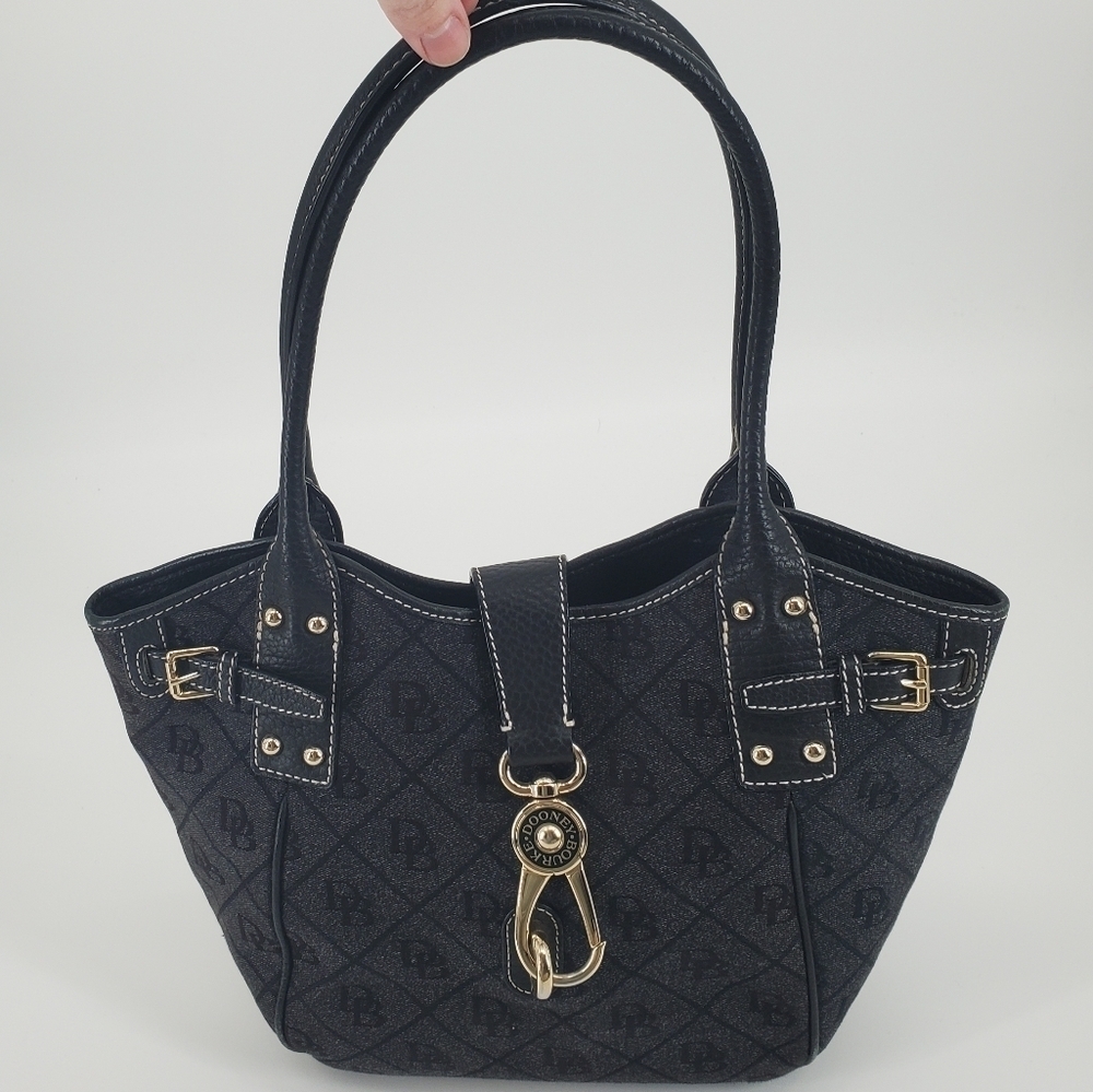 Dooney & Bourke Logo Lock Tulip Hobo Satchel Shoulder Bag Purse Gray Black